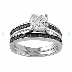 NWT Stella Grace  Genuine White Sapphire & 1/3 Ct Black Diamond Ring Set